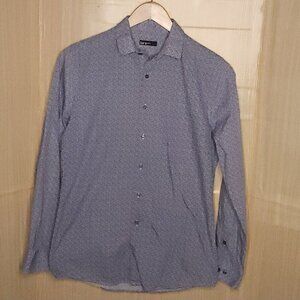 Bar III Mens Blue White Slim Fit Long Sleeve Button Down Medium